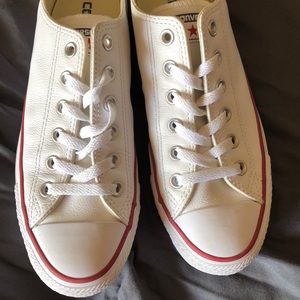 Worn once - white leather converse